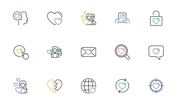 Love Line Icons Heart Valentines Day Relationships Romantic Linear Icon — 스톡 벡터