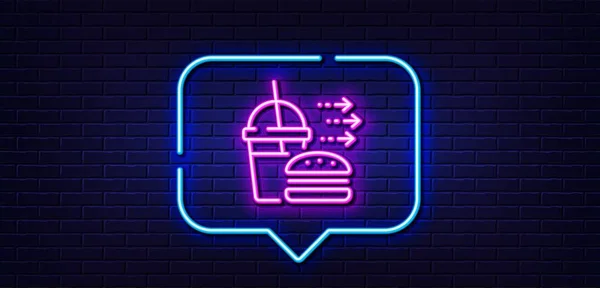 Neon Light Speech Bubble Food Delivery Line Icon Cheeseburger Soft — Vector de stock