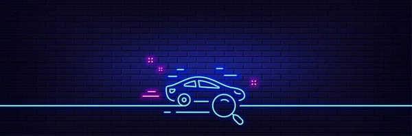 Neon Ljus Glöd Effekt Sök Bilens Ikon Hitta Transportskylt Förstora — Stock vektor
