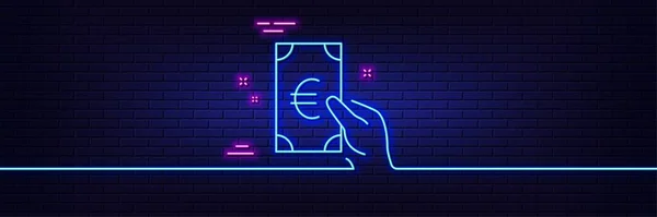 Neon Light Glow Effect Hold Cash Money Line Icon Banking — Stock Vector
