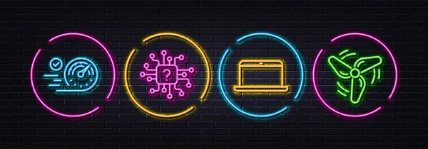 Künstliche Intelligenz Laptop Und Tacho Neon Laser Lichter Symbole Der — Stockvektor