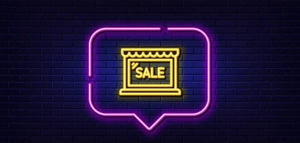 Neon Light Speech Bubble Sale Line Icon Shopping Store Discounts — Stock Vector