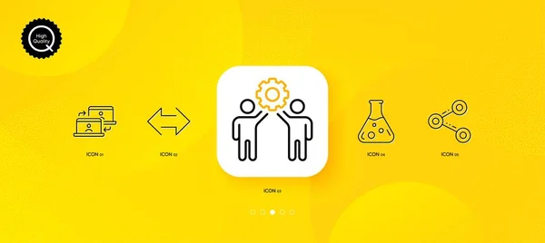 Share Sync Employees Teamwork Minimal Line Icons Yellow Abstract Background — Stock Vector