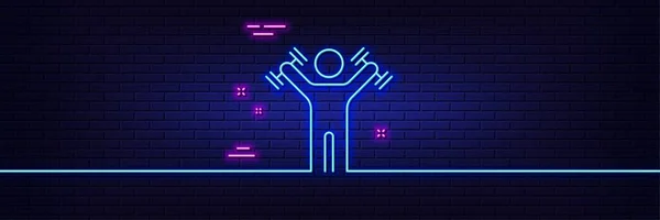 Neonlichteffekt Der Mann Mit Der Hantelschnur Zeichen Für Trainingsgeräte Fitnessstudio — Stockvektor