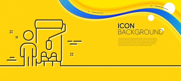 Painter Line Icon Abstract Yellow Background Paint Brush Roller Sign — Stok Vektör
