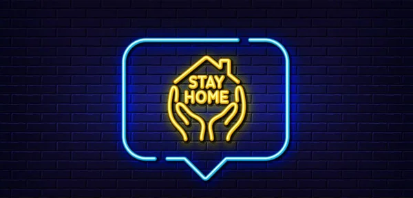 Neon Light Speech Bubble Stay Home Line Icon Coronavirus Pandemic — Stock Vector