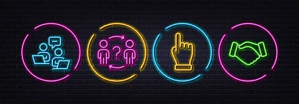 Delegate Question Click Hand Teamwork Minimal Line Icons Neon Laser — Stock Vector