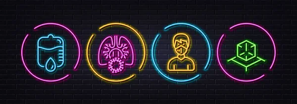 结肠病毒肺 滴滴计数器和医疗面罩最小线图标 霓虹灯3D灯 放大的现实图标 用于网络 医疗设备 呼吸机 — 图库矢量图片