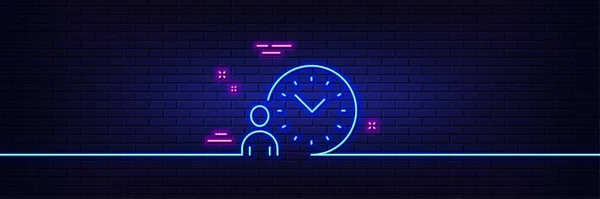 Neon Light Glow Effect Time Management Line Icon Clock Sign — Stock Vector