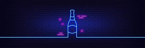 Neon Licht Gloed Effect Bier Fles Lijn Icoon Pub Craft — Stockvector