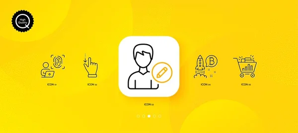 Seo Shopping Gesto Touchscreen Modifica Icone Linea Minimale Persona Sfondo — Vettoriale Stock
