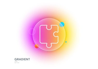 Bulmaca parçası çizgi simgesi. Gradyan bulanıklık düğmesi ve cam morfizmi. Yapboz oyunu şekli. İş stratejisi unsuru. Şeffaf cam tasarımı. Bulmaca çizgisi simgesi. Vektör