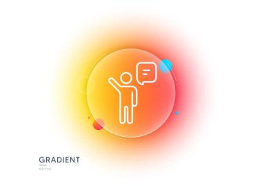 Ajan Konuşma Hattı ikonu. Gradyan bulanıklık düğmesi ve cam morfizmi. İşletme yönetim tabelası. Konuşma balonu sembolü. Şeffaf cam tasarımı. Ajan çizgi ikonu. Vektör