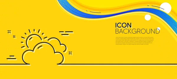 Sunny weather forecast line icon. Abstract yellow background. Clouds with sun sign. Cloudy sky symbol. Minimal sunny weather line icon. Wave banner concept. Vector