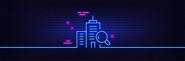 Neon Light Glow Effect Inspect Line Icon Building Quality Sign — Archivo Imágenes Vectoriales