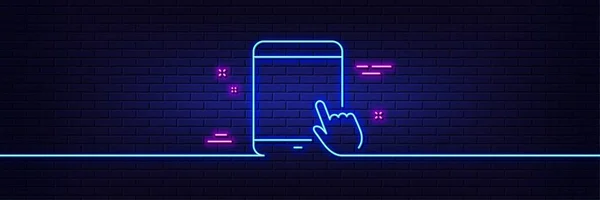 Neonlichteffekt Tablet Symbol Mobiles Gerät Mit Cursor Zeichen Touchscreen Gadget — Stockvektor