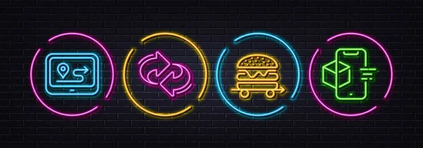 Refresh Gps Food Delivery Minimal Line Icons Neon Laser Lights — Stock Vector