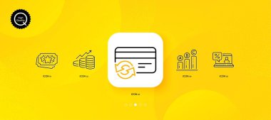 Sadakat noktaları, çevrimiçi kredi ve grafik çizelgesi simgeleri. Sarı soyut arkaplan. Kartı değiştir, grafik simgelerini değiştir. İnternet, uygulama, baskı için. Vektör