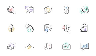 Kurtarma verileri, web sitesi ve yazdırma için Fikir ve Analitik Sohbet Hattı simgeleri. Soru işareti koleksiyonu, Seo analizi, artırılmış gerçeklik simgeleri. Havai fişekler, kaydır, web elementlerini bildir. Vektör