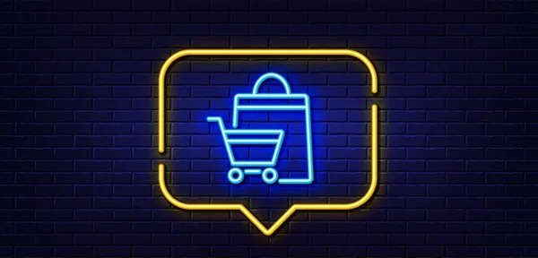 Neon Light Speech Bubble Shopping Cart Line Icon Customer Sale — Stock Vector