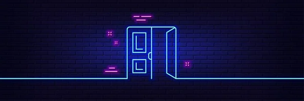 Neon Light Glow Effect Open Door Line Icon Entrance Doorway — Διανυσματικό Αρχείο