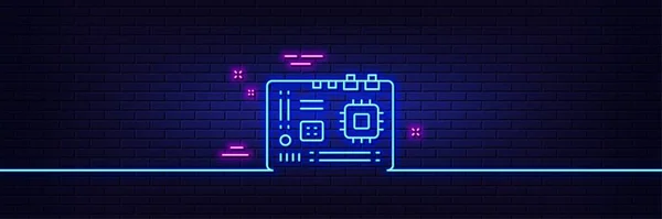 Neonowy Efekt Świetlny Ikona Linii Płyty Głównej Znak Sprzętu Komputerowego — Wektor stockowy