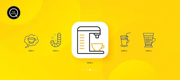 Frappe Kaffeetasse Und Kaffeemaschine Minimale Linie Symbole Gelber Abstrakter Hintergrund — Stockvektor