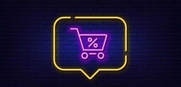 Neon Light Speech Bubble Shopping Cart Percentage Line Icon Online — Stock Vector