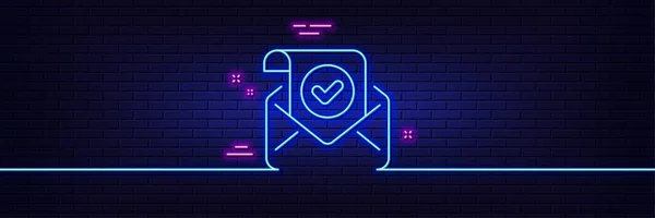 Neon Light Glow Effect Confirmed Mail Line Icon Approved Email — Stock Vector