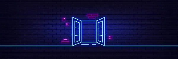 Neon Light Glow Effect Open Door Line Icon Entrance Doorway — Archivo Imágenes Vectoriales
