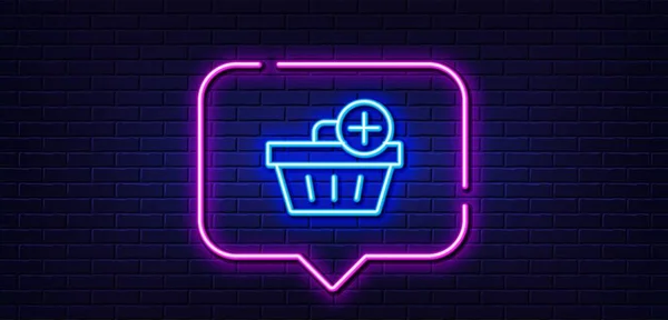 Neon Light Speech Bubble Add Shopping Cart Line Icon Online — Stock Vector