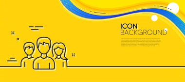 Group line icon. Abstract yellow background. Users or Teamwork sign. Male and Female Person silhouette symbol. Minimal teamwork line icon. Wave banner concept. Vector