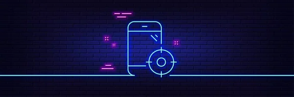 Neon Ljus Glöd Effekt Seo Telefonlinje Ikon Smartphone Måltavla Trafikstyrningssymbol — Stock vektor