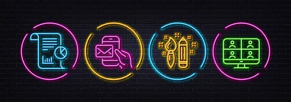 Messenger Mail Bericht Und Kreativität Minimale Zeilensymbole Neon Laser Lichter — Stockvektor