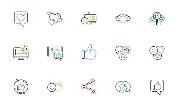 Social Media Line Icons Share Network Thumbs Rating Feedback Smile — ストックベクタ