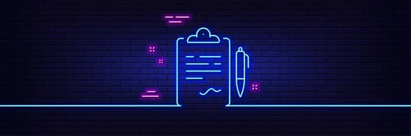 Neon Light Glow Effect Clipboard Document Line Icon Agreement File — Stock Vector
