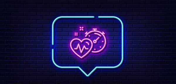 stock vector Neon light speech bubble. Cardio training timer line icon. Fat burning time sign. Gym fit heartbeat symbol. Neon light background. Cardio training glow line. Brick wall banner. Vector