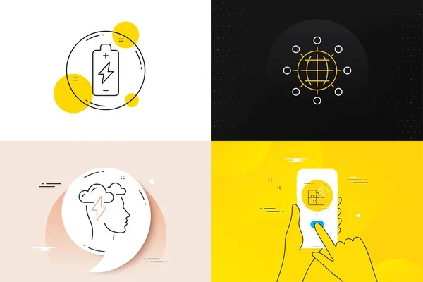 Minimum Farkındalık Stresi Uluslararası Küre Bulmaca Çizgisi Simgeleri Telefon Ekranı — Stok Vektör