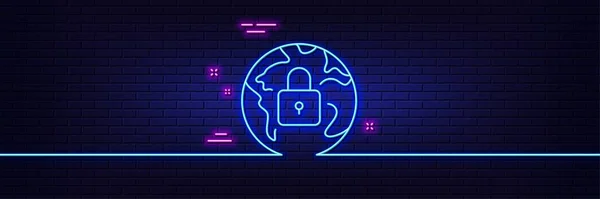 Neon Ljus Glöd Effekt Lås Linjeikonen Internetskyddsskylt Webbsäkerhet Hänglås Symbol — Stock vektor
