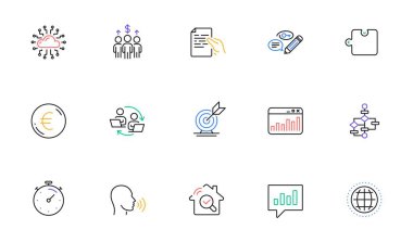 Bulut ağı, Euro parası ve web sitesi ve baskı için denetim hattı simgeleri. Globe Koleksiyonu, Hedef Hedef Hedef, Belge Simgeleri Tutma. İnsan şarkısı, Zamanlayıcı, Takım çalışması web elementleri. Vektör