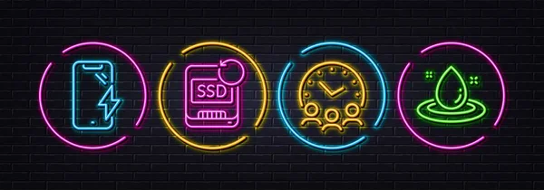 Odzyskiwanie Ssd Czas Spotkania Smartphone Ładowania Minimalne Ikony Linii Neonowe — Wektor stockowy