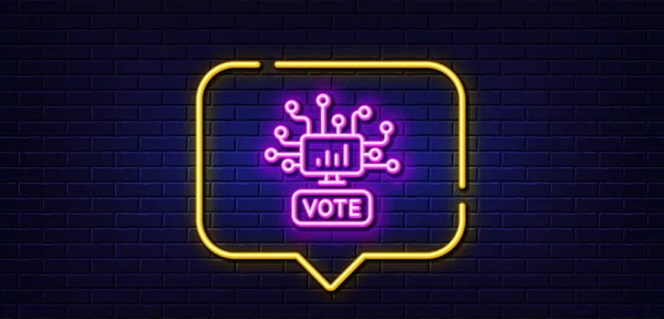 Neon Light Speech Bubble Online Voting Line Icon Internet Vote — Stock Vector