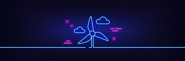Neon Ljus Glöd Effekt Ikonen För Väderkvarnens Turbinlinje Vindkraftens Energitecken — Stock vektor