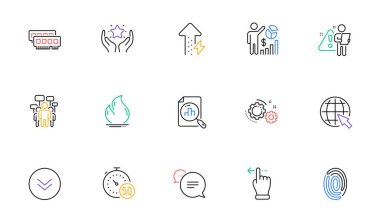 Parmak izi, Ram ve Touchscreen işaret çizgisi simgeleri web sitesi, yazdırma için. Ateş Enerjisi Koleksiyonu, Sıralama, Seo istatistik simgeleri. Vites, Analitik Grafik, İnternet elementleri. Vektör