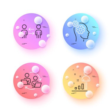 Takım çalışması, İstatistikler ve Düşünceler asgari çizgi simgeleri. 3 boyutlu küreler ya da top düğmeleri. Takım çalışması işlem simgeleri. İnternet, uygulama, baskı için. İşbirliği, iş analizi, uzaktan çalışma. Vektör