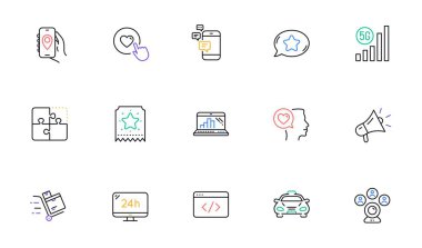 Video konferansı, Megaphone ve web sitesi ve baskı için 24h servis hattı simgeleri. 