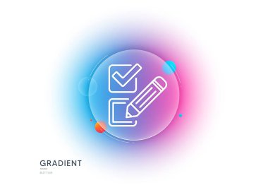 İşaretleme kutusu satır simgesi. Gradyan bulanıklık düğmesi ve cam morfizmi. Anket seçimi işareti. İş gözden geçirme sembolü. Şeffaf cam tasarımı. İşaretleme kutusu satır simgesi. Vektör