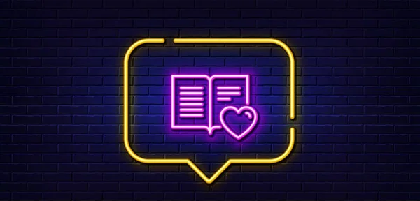 Neon Light Speech Bubble Love Book Line Icon Feedback Sign — Stock Vector