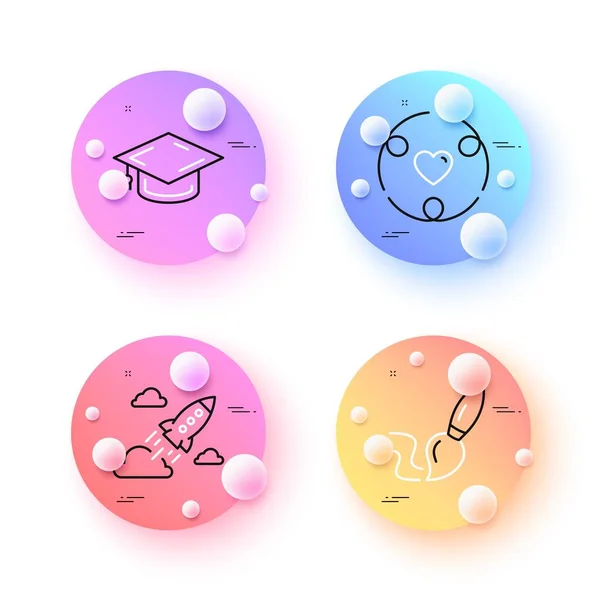 Graduation Cap Inclusion Startup Rocket Minimal Line Icons Spheres Balls — Stock Vector