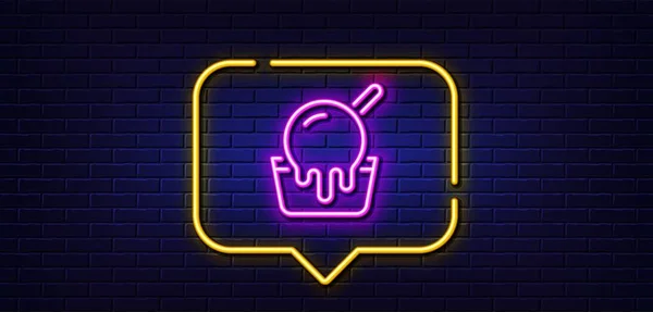 Neon Light Speech Bubble Ice Cream Cup Line Icon Vanilla — Stock Vector